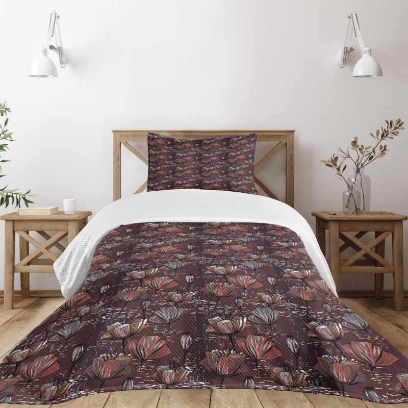 Vintage Murky Grunge Blooms Bedspread Set