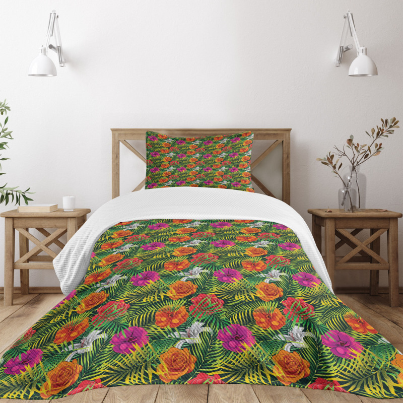 Palm Jungle Leaves Floral Bedspread Set