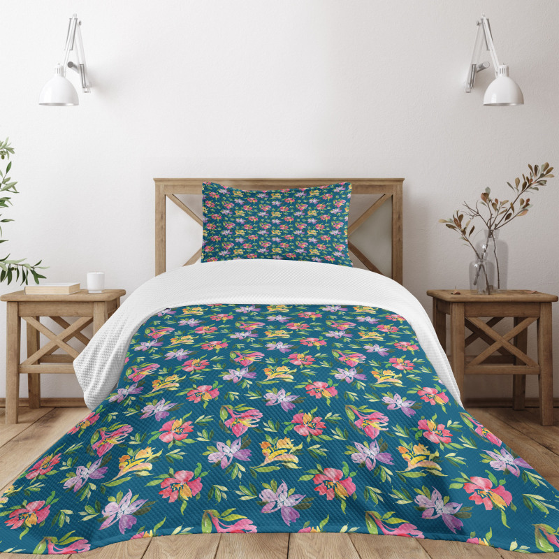 Watercolor Flowers Bedspread Set