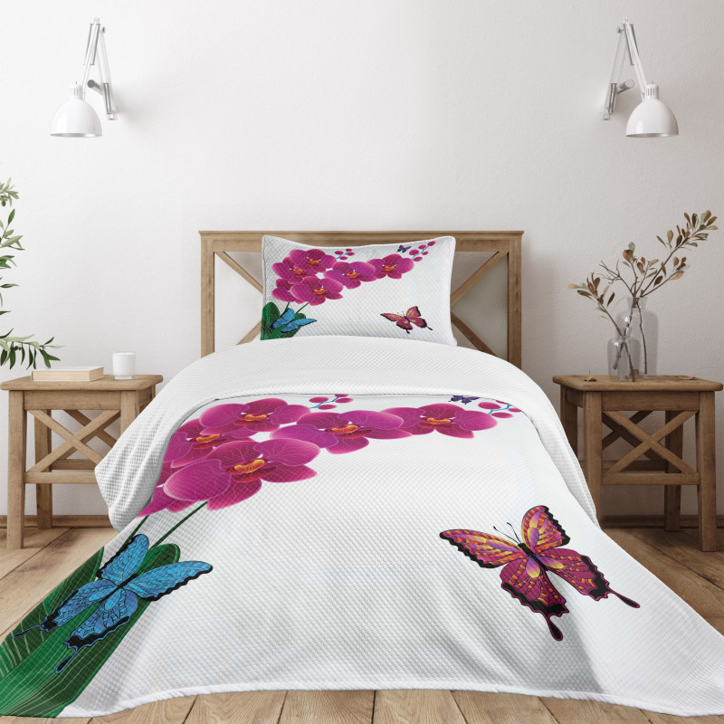 Pink Bouquet Butterflies Bedspread Set