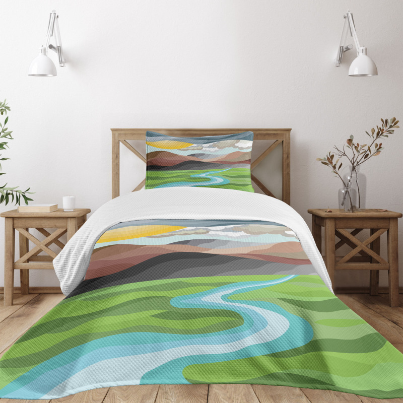 Abstract Mountains River Bedspread Set