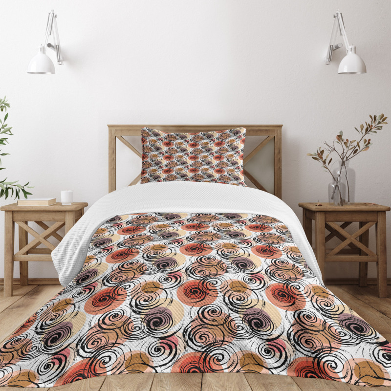 Black Swirls Circle Motifs Bedspread Set