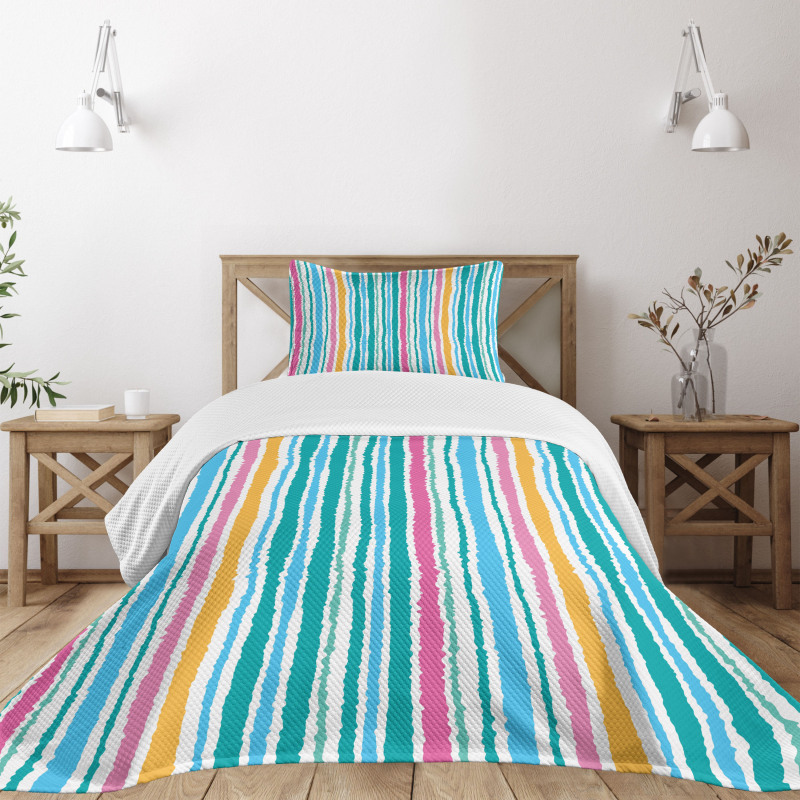 Stripes in Aquatic Colors Bedspread Set