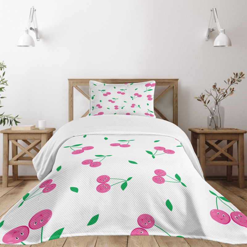Cherries with Smiling Faces Bedspread Set