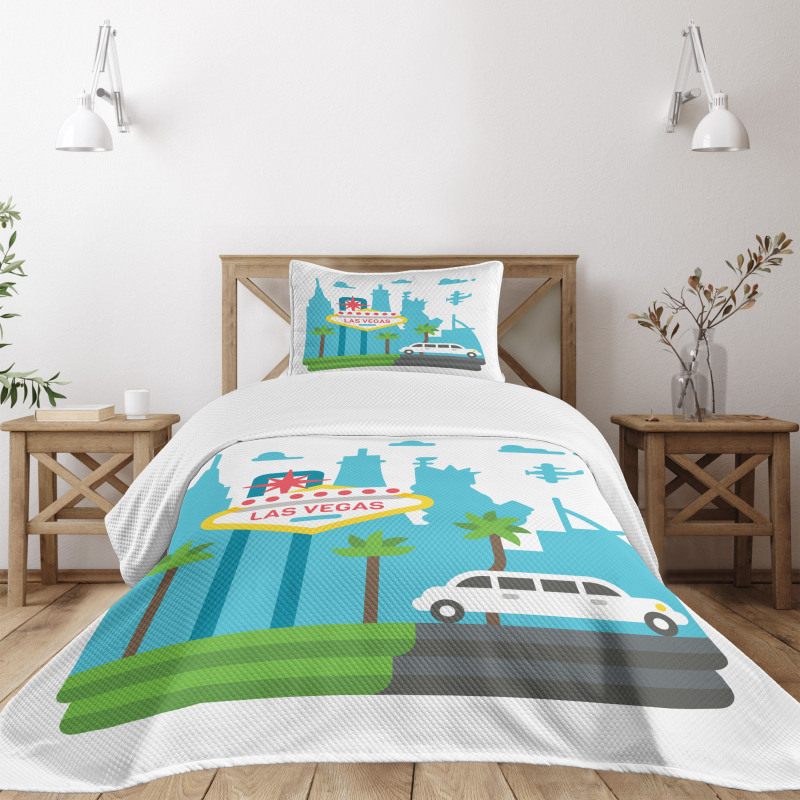 Cartoon Limo City Sign Bedspread Set