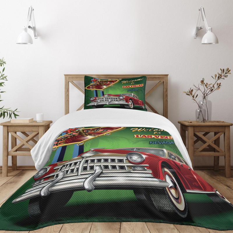 Retro Car Roulette Table Bedspread Set