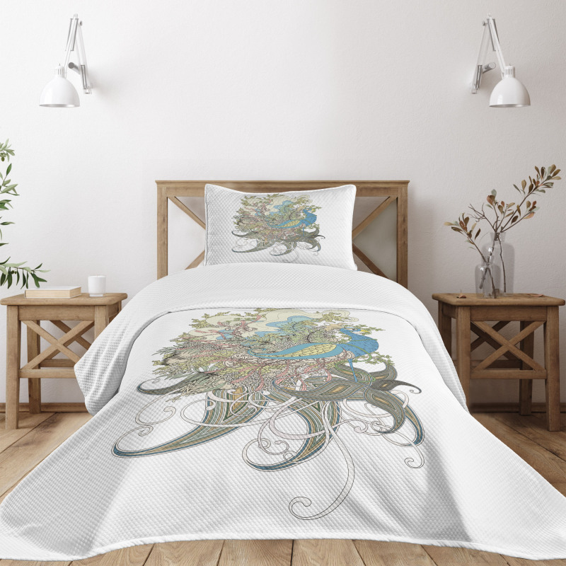 Aquatic Feathers Bedspread Set