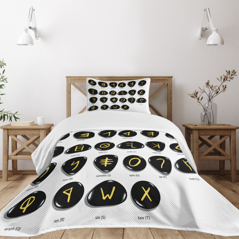 Phoenician Alphabet on Stones Bedspread Set