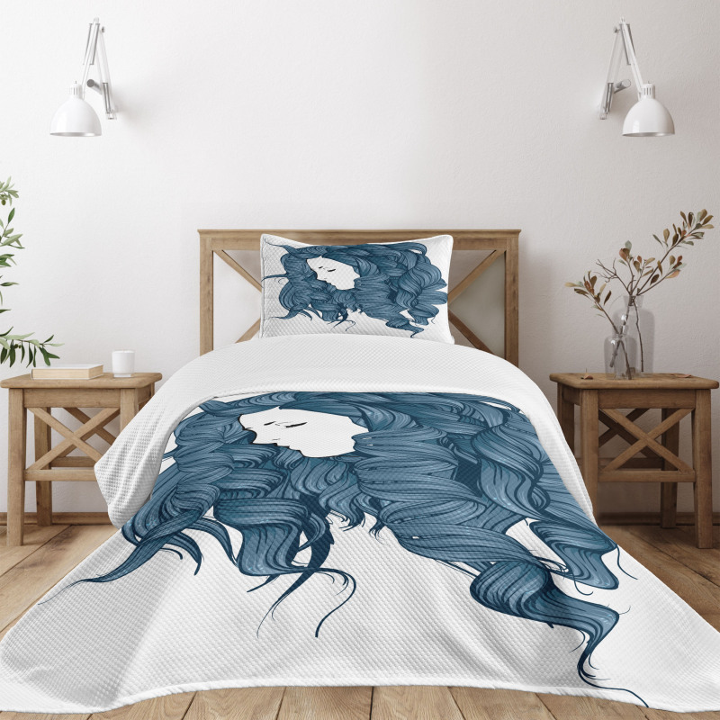 Dark Blue Funky Boucles Bedspread Set