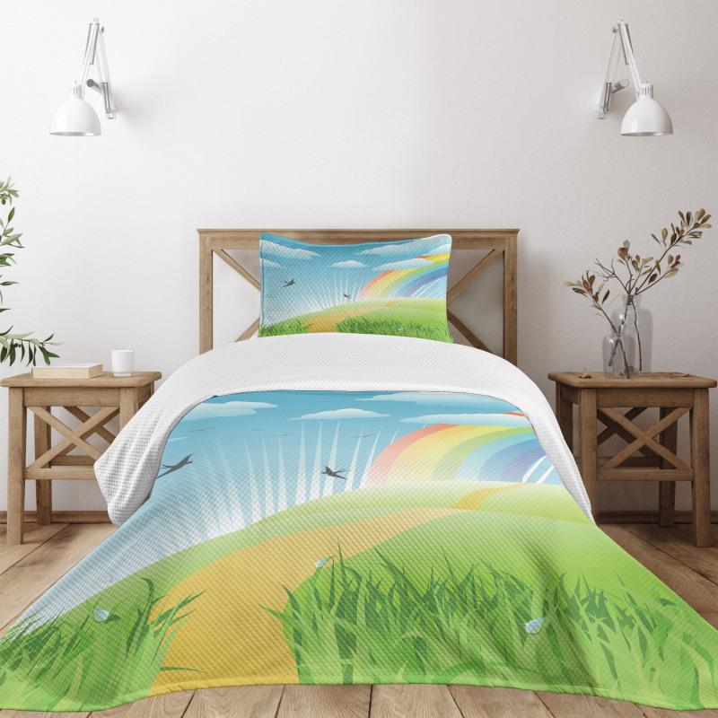 Birds and Rainbow Stripes Bedspread Set