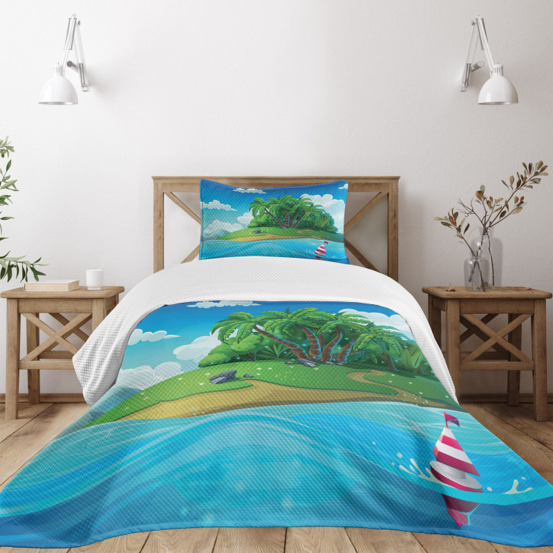 Aquatic Seascape Pattern Bedspread Set