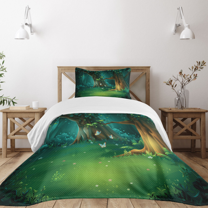 Trees and Butterflies Scenic Bedspread Set