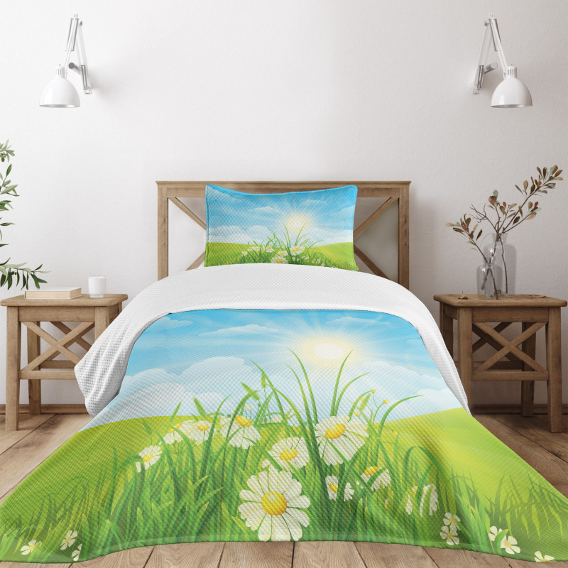 Floral Meadow Illustration Bedspread Set