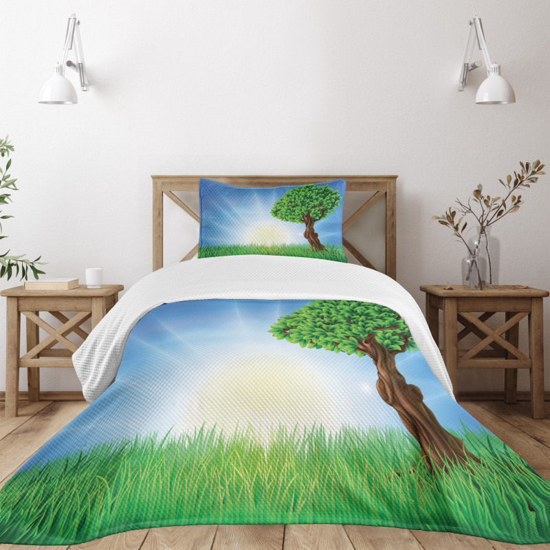 Foliage Leaves Lonely Tree Bedspread Set
