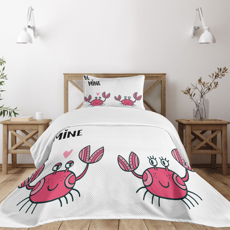 Funky Crab Couple and Heart Bedspread Set