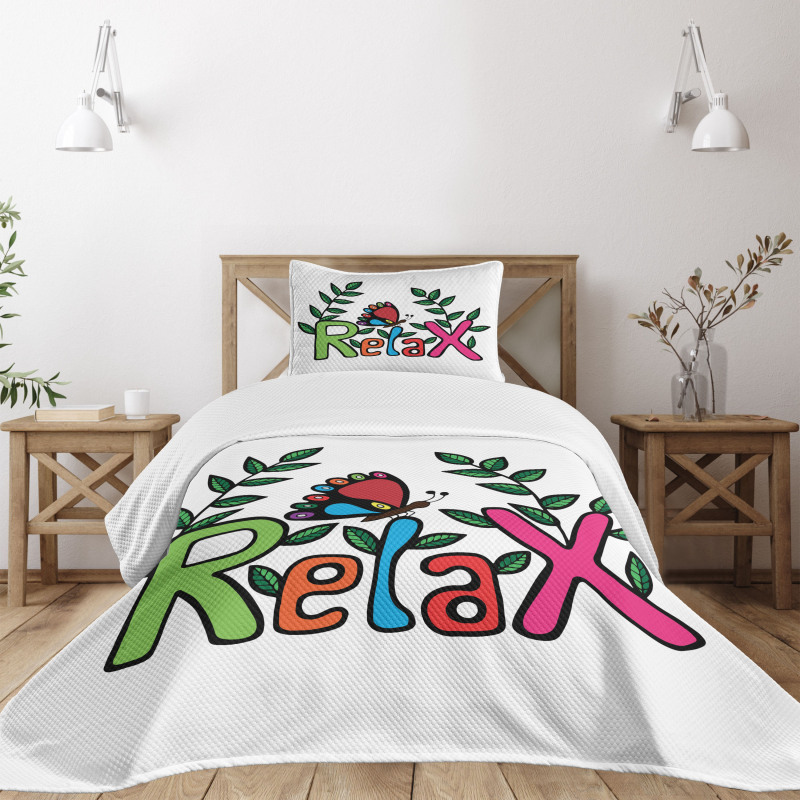 Phrase Butterfly and Leaves Bedspread Set