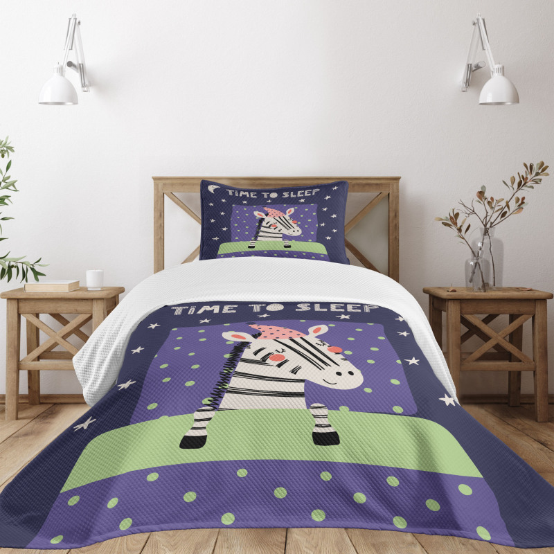 Sleeping Zebra in Nightcap Bedspread Set