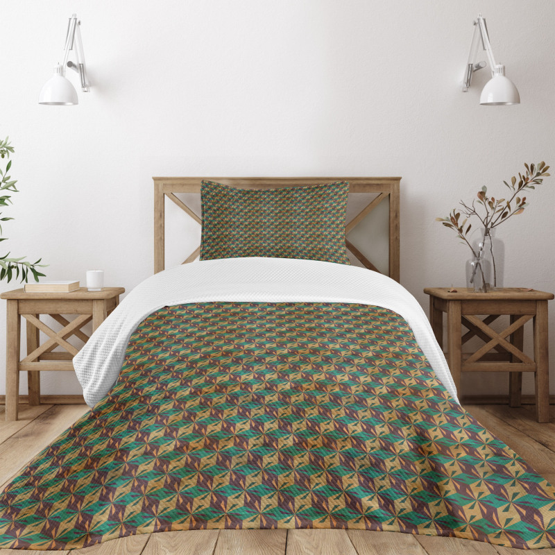 Grungy Retro Rhombus Shape Bedspread Set