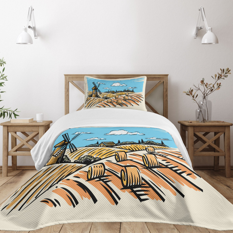 Windmillnd Hay Bales Bedspread Set