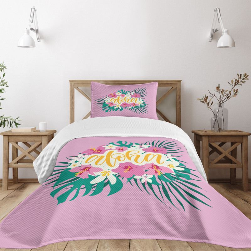 Exotic Flowers Palm Leaves Bedspread Set