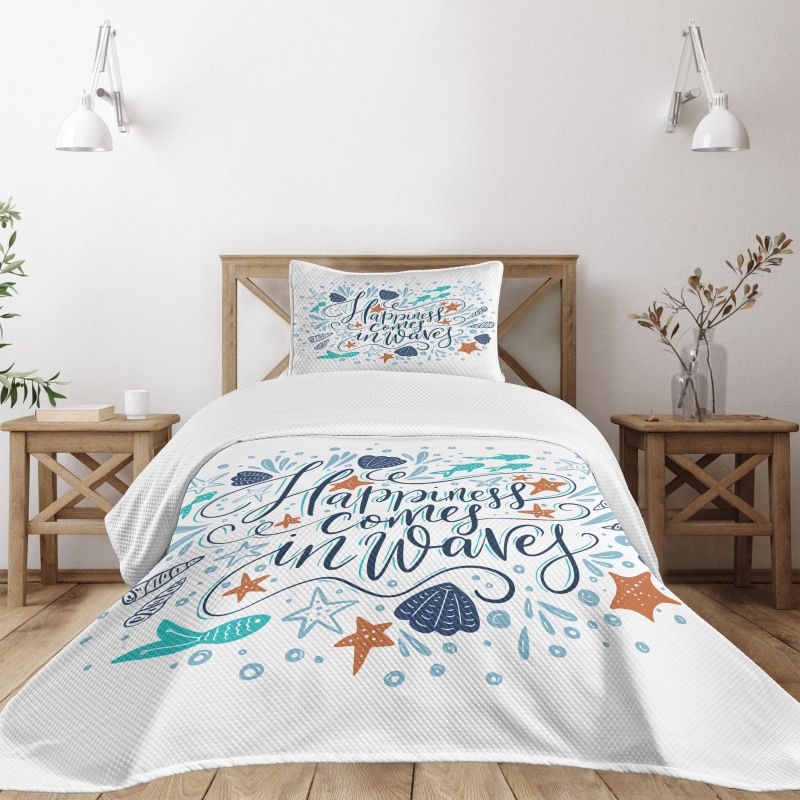 Hand-drawn Phrase Fish Bedspread Set