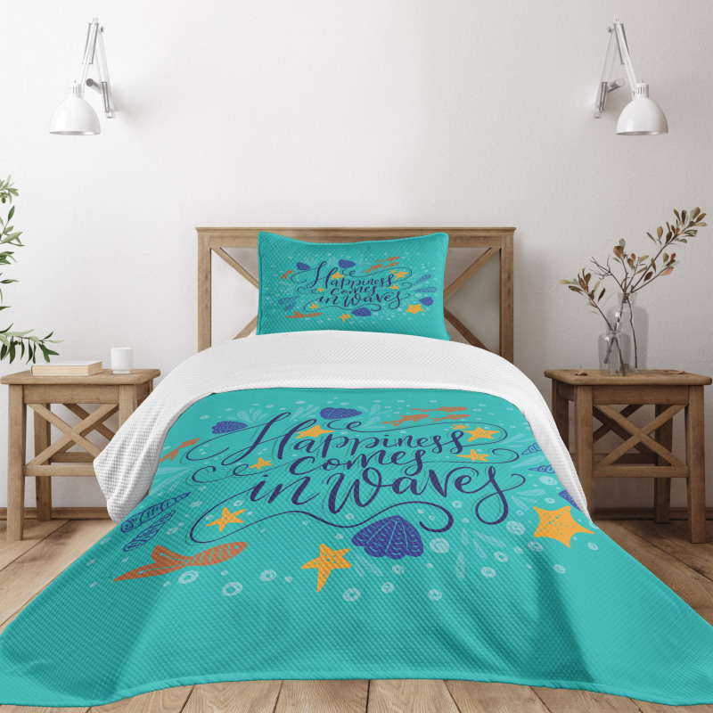 Seashell Starfish Teal Bedspread Set