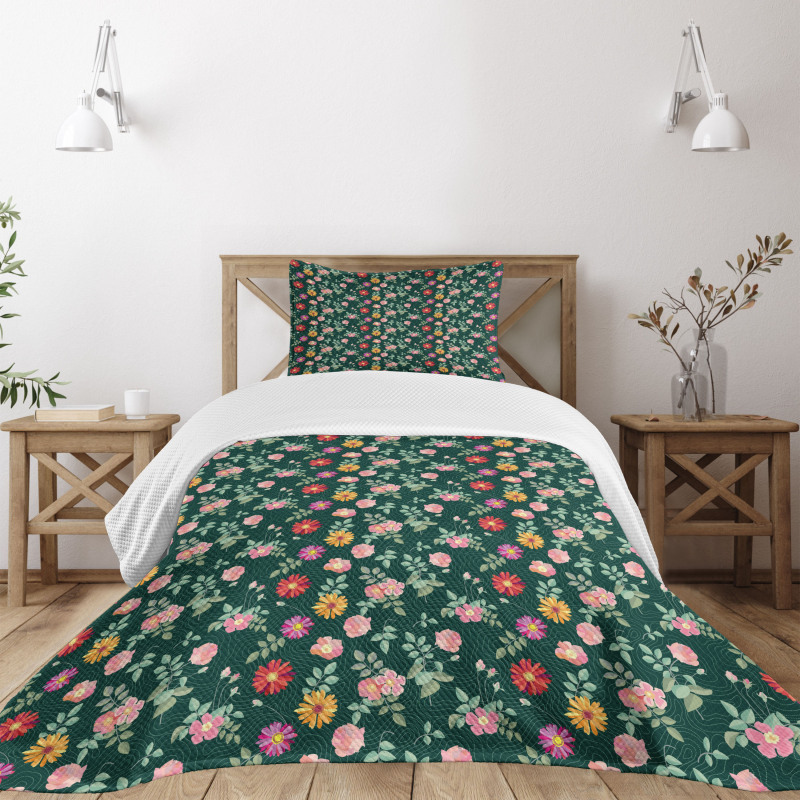 Colorful Flower and Buds Bedspread Set