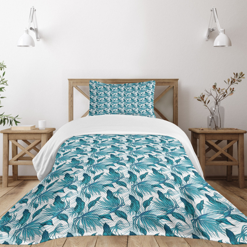 Tropical Palm Leaves Bedspread Set
