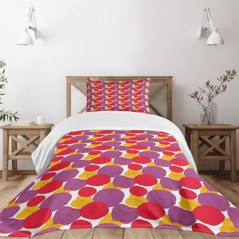 Colorful Drawing of Fruit Bedspread Set