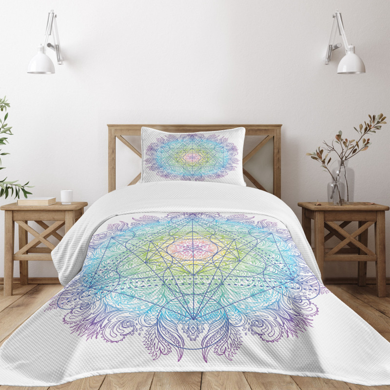 Metatron Cube on a Mandala Bedspread Set