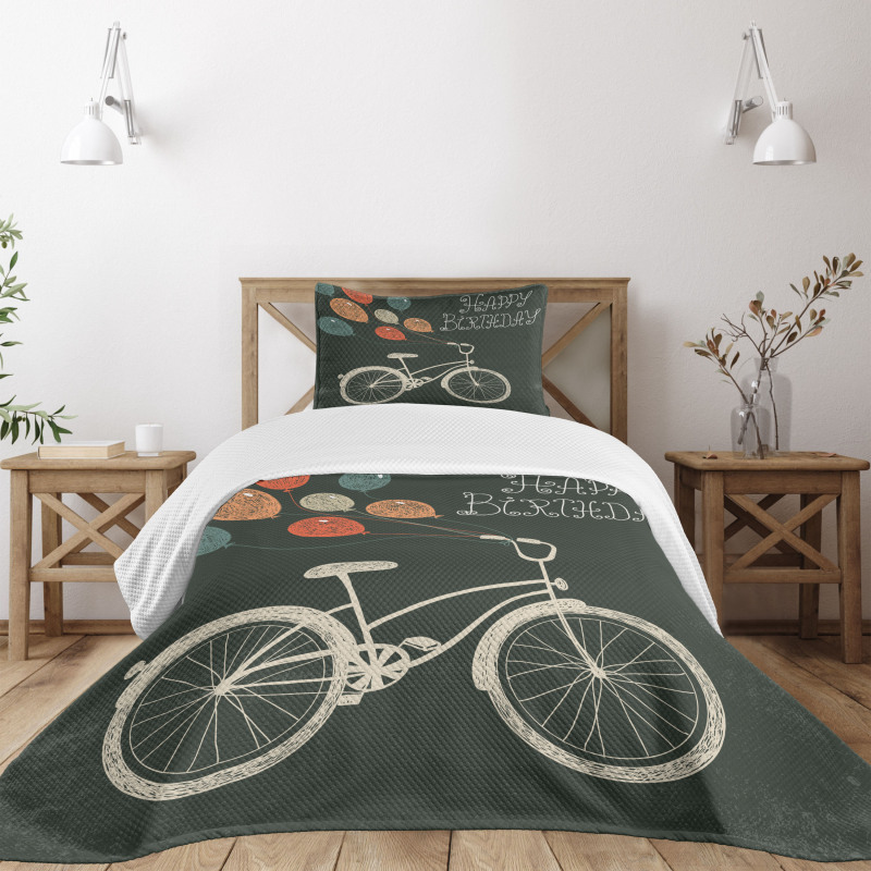 Bike Ballons Happy Birthday Bedspread Set