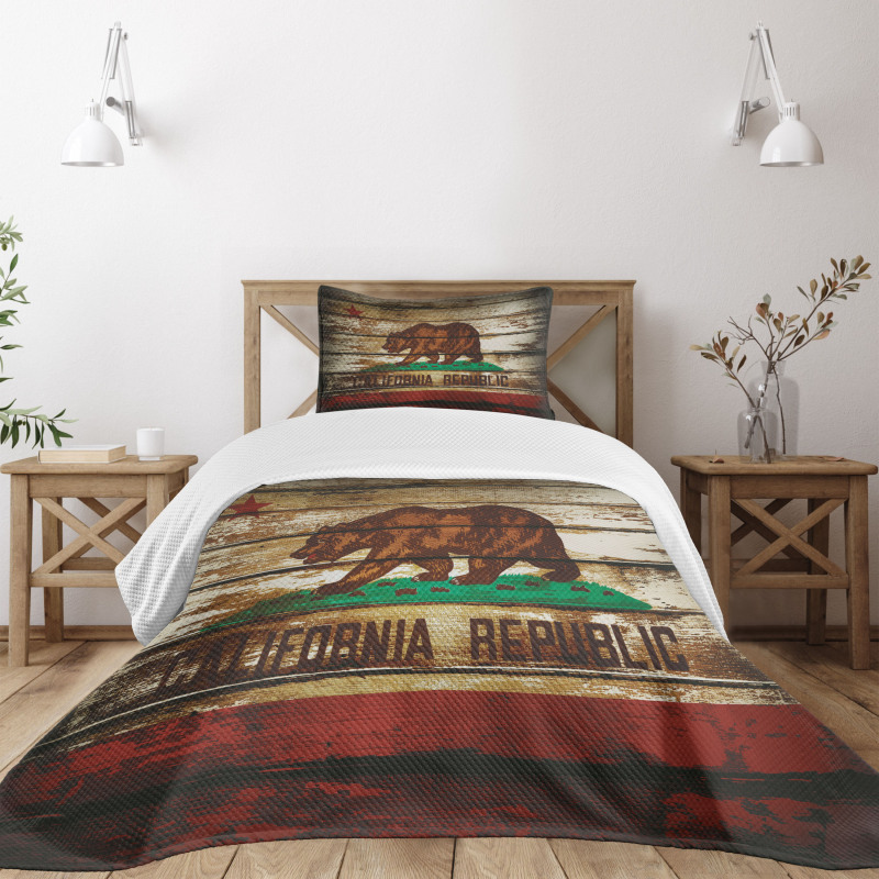 California Flag Rustic Boards Bedspread Set