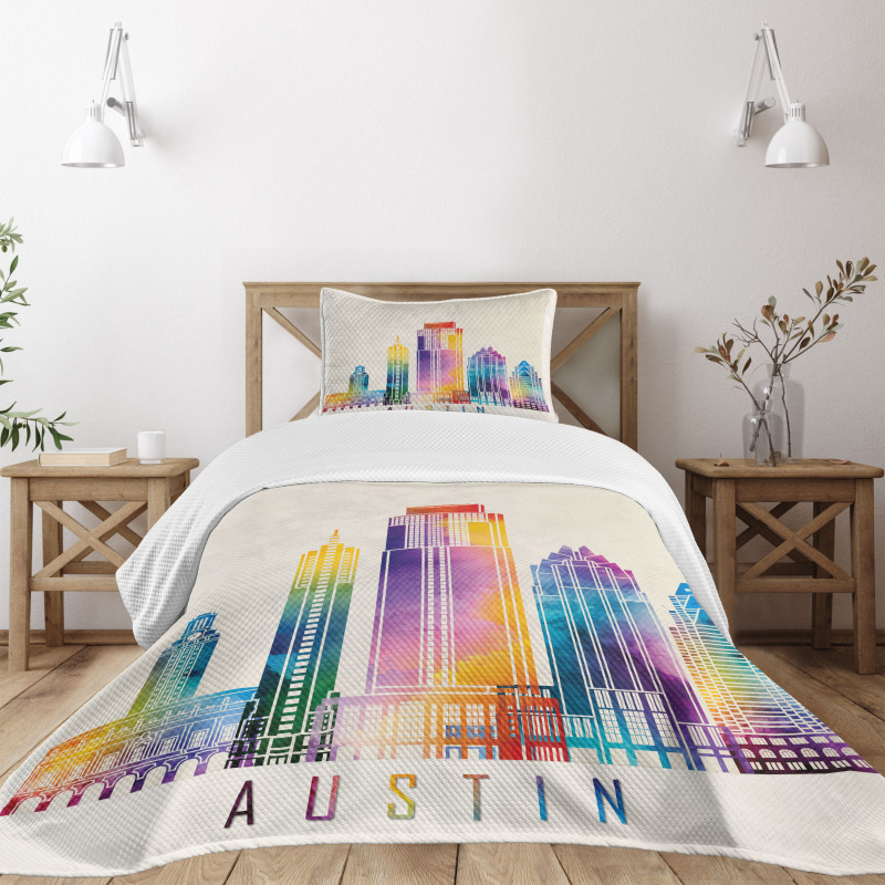 Outlined Monuments Skylines Bedspread Set