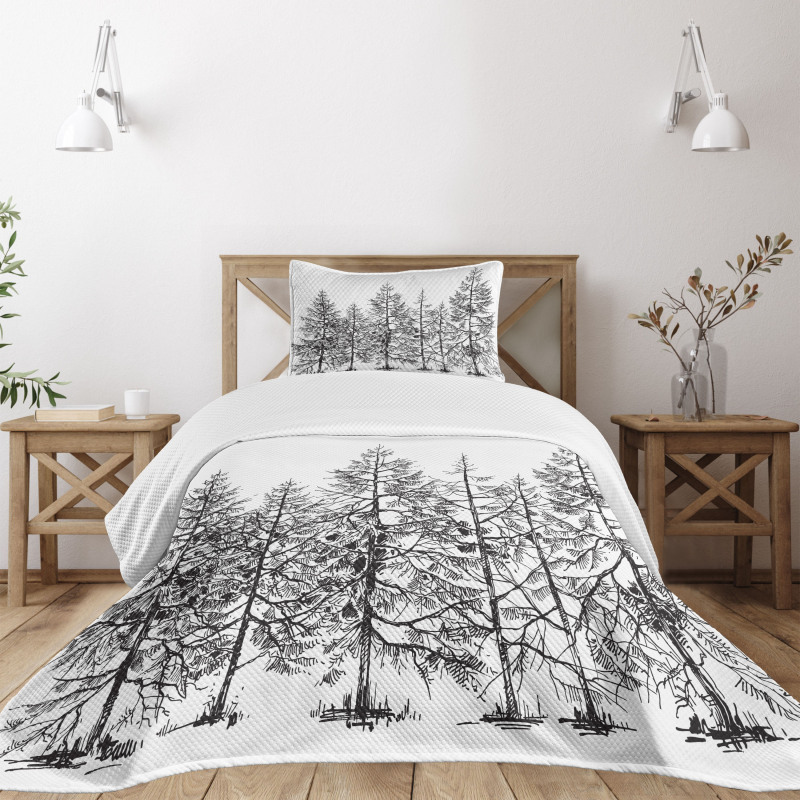 Seasonal Pine Tree Landscape Bedspread Set