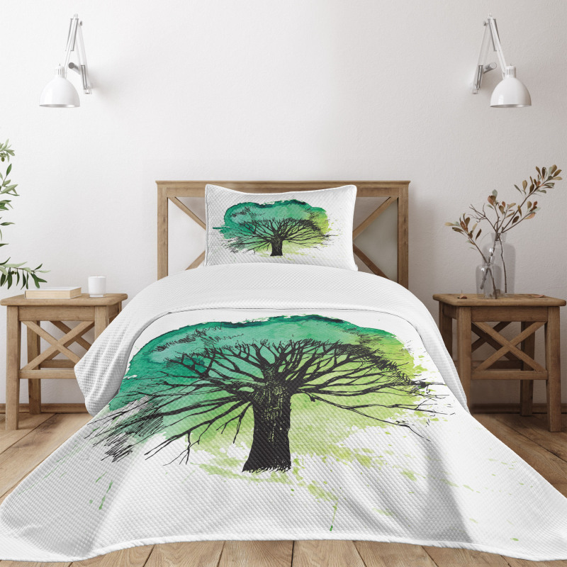 Blended Watercolor Leaf Bedspread Set