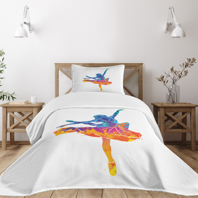 Colorful Ballerina Girl Pose Bedspread Set