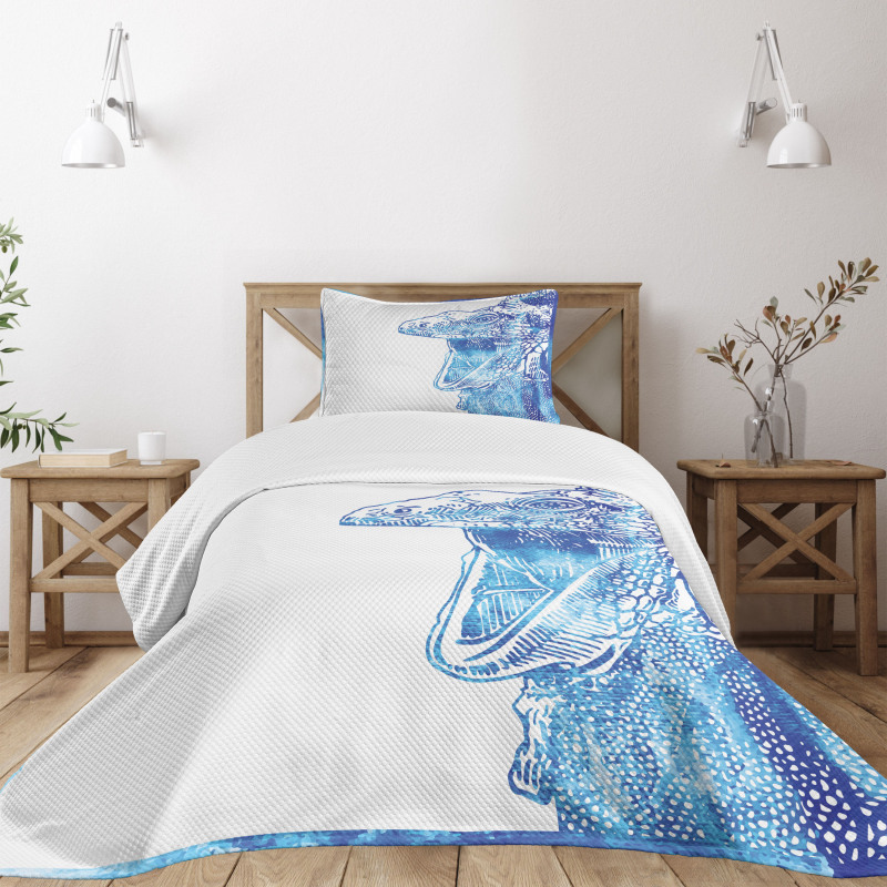 Watercolor Style Blue Animal Bedspread Set