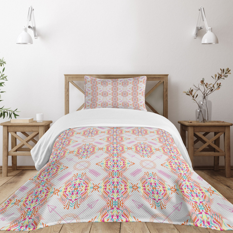 Arrow Motifs Rainbow Colors Bedspread Set