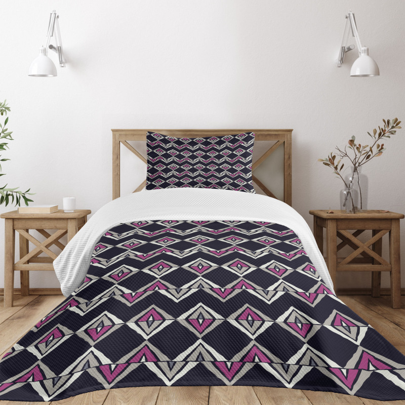 Native Folk Motifs Chevron Bedspread Set