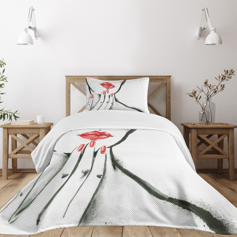 Red Nails and Blushed Cheeks Bedspread Set