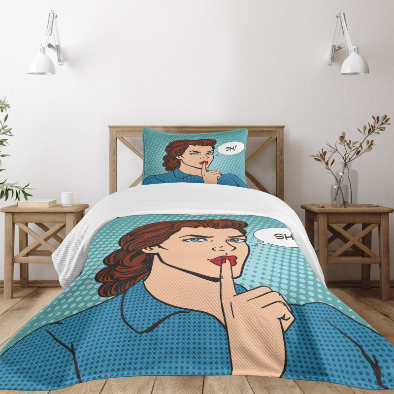 Top Secret Silence Retro Woman Bedspread Set