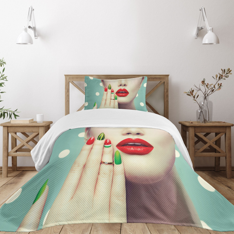 Watermelon Nail Art and Makeup Bedspread Set