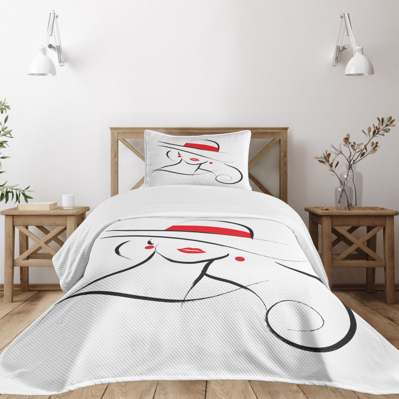 Black Stroke Contour Drawing Bedspread Set