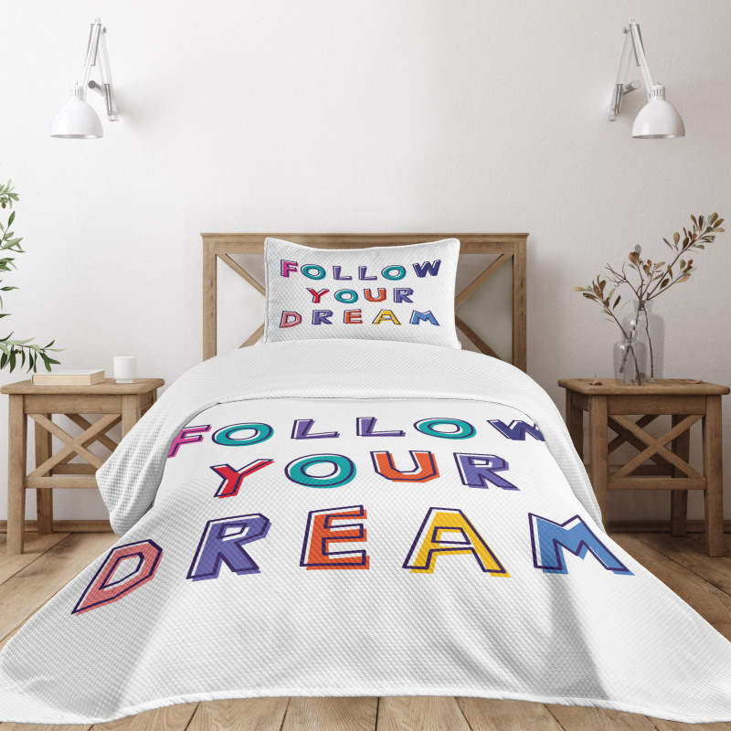 Motivational Phrase Rainbow Bedspread Set