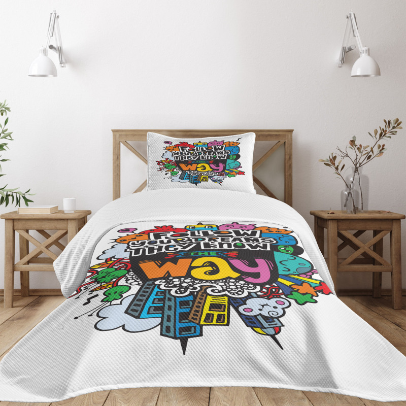 Monster Doodle Positive Words Bedspread Set