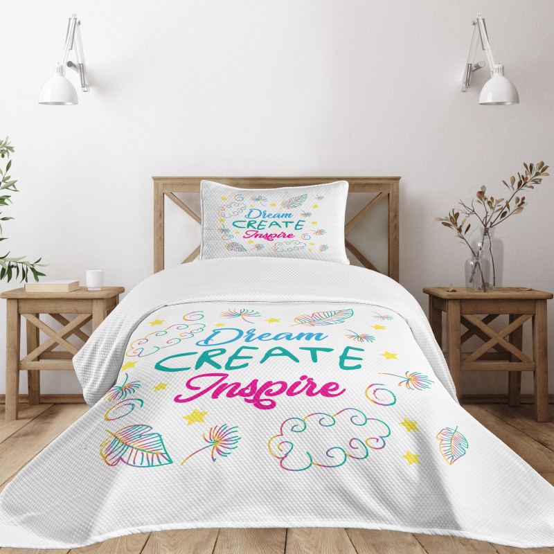 Dream Create Inspire Leaves Bedspread Set