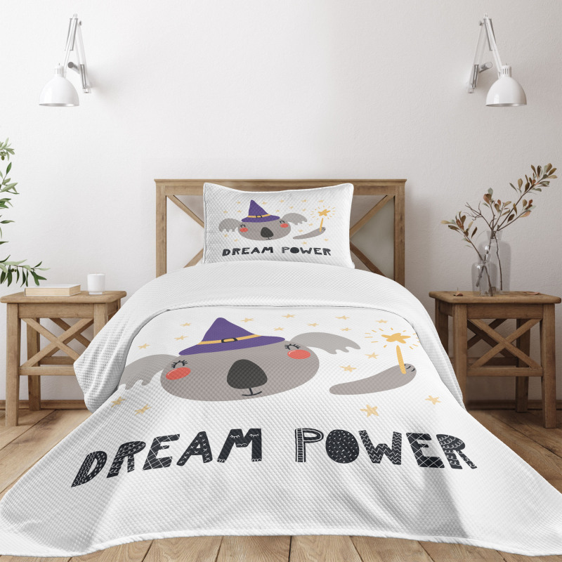 Funny Koala in a Witch Hat Bedspread Set