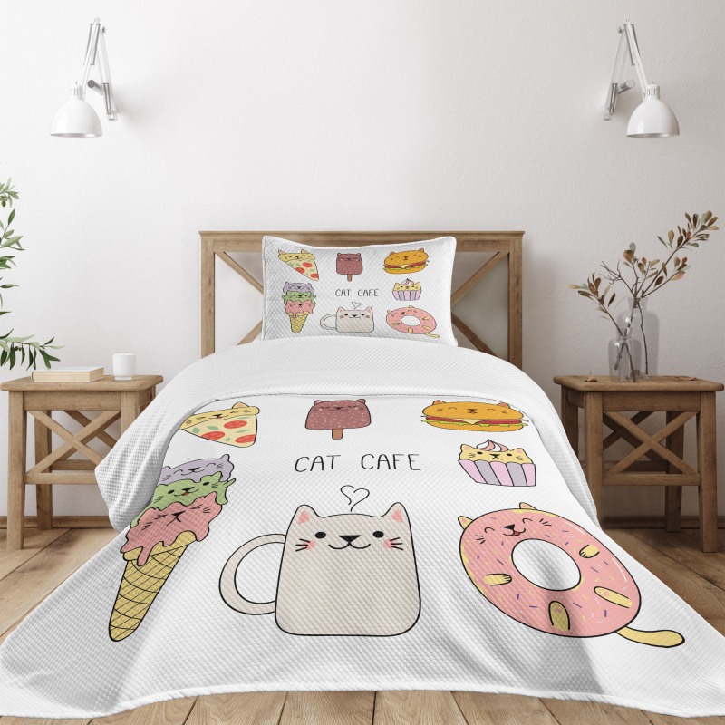 Cats Cafe Food Shapes Bedspread Set