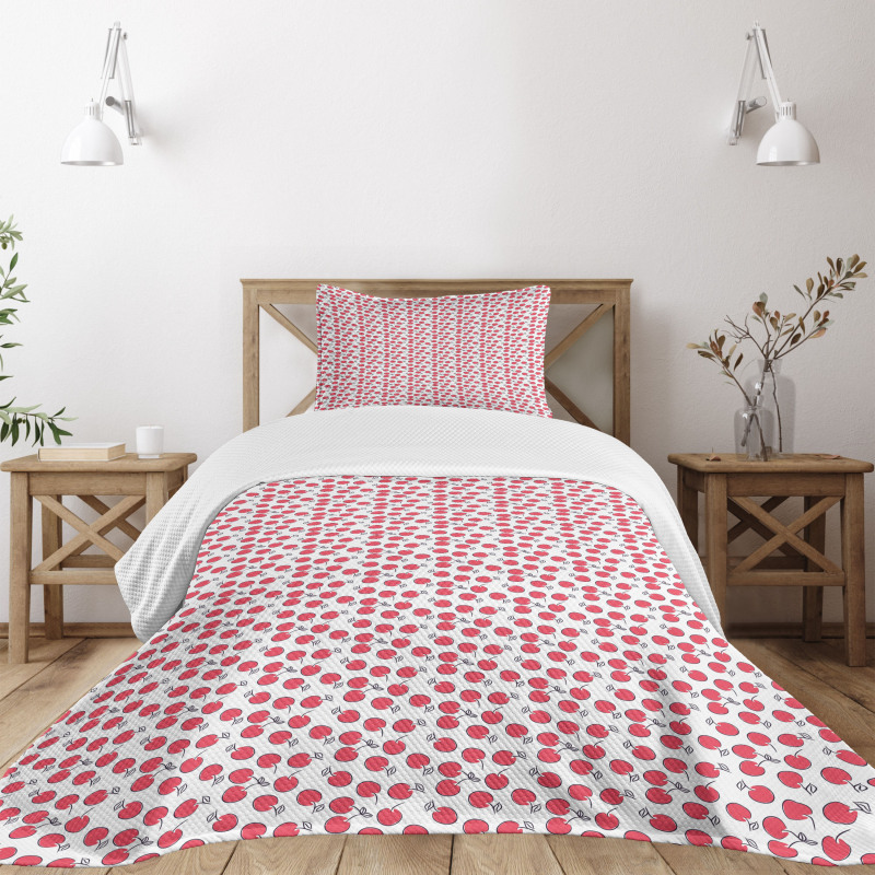 Simplistic Red Berry Pattern Bedspread Set