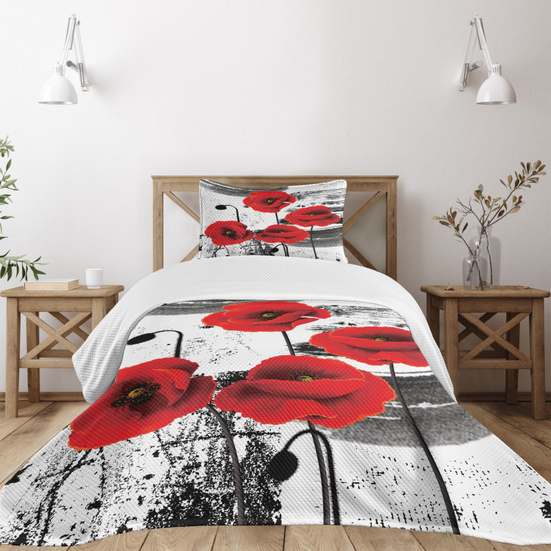 Grunge Brush Flowers Bedspread Set